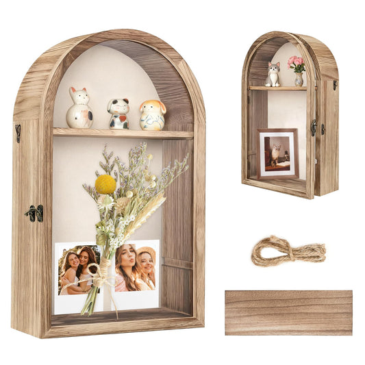 Shadow Box Frame 10x16, Natural Wood Display Case with Linen Back, Deep Picture Frame for Photos, Keepsakes, Flowers, Medals, Memorabilia, DIY Crafts, Wedding or Pet Memory Box Wall & Table Decor