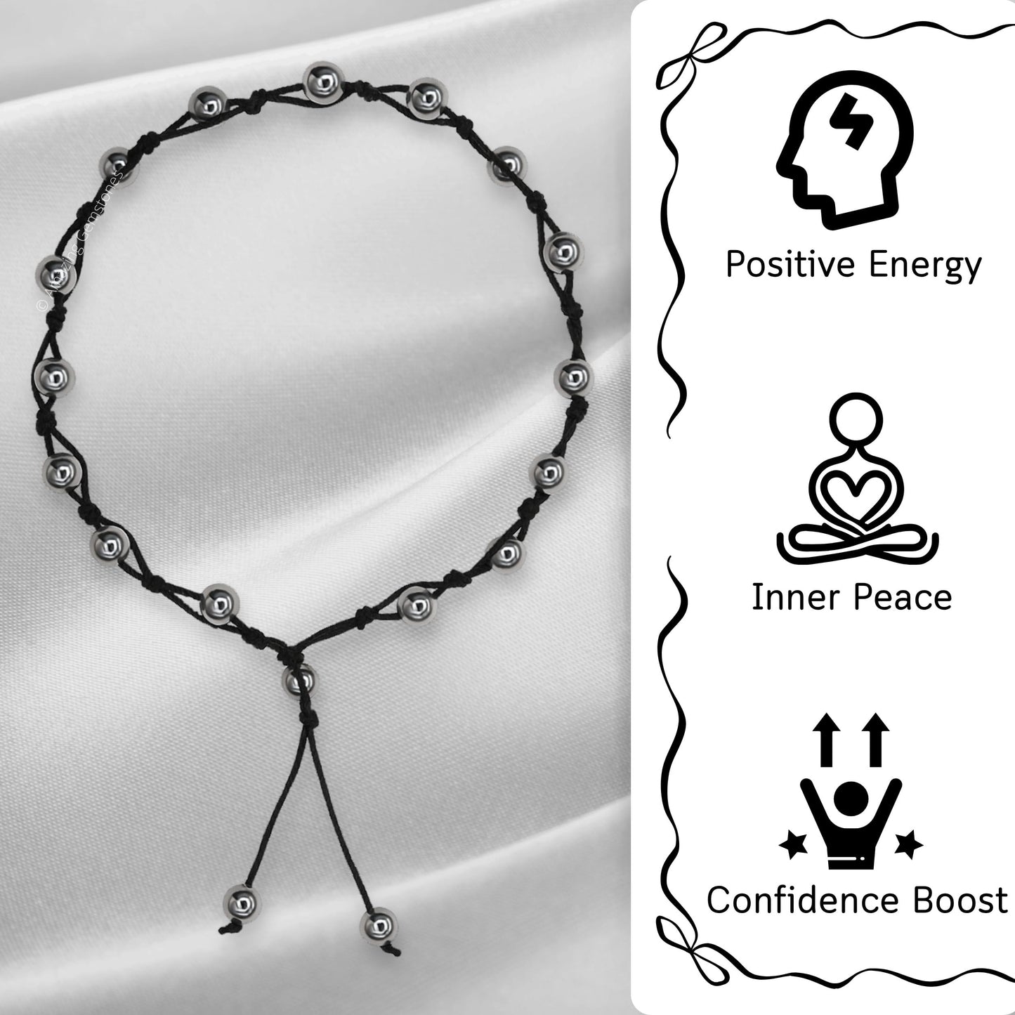 Amazing Gemstone Silver Hematite Anklet Ankle Bracelets for Women - Waterproof Beaded Healing Crystal Anklets, Plus Size Chakra Gemstone Bead Anklet (Stretchy Adjustable - Hand Knotted)
