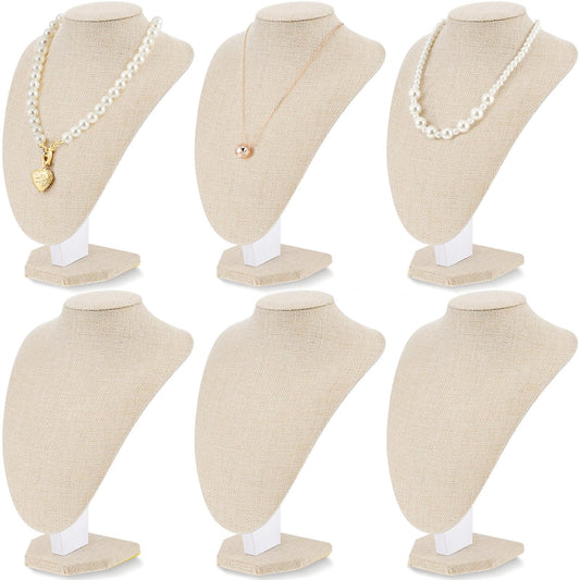 Huquary 6 Pcs Necklace Display Stand Necklace Holder Jewelry Bust Display Stands for Selling Home Store Trade Shows Photography Props Retail(Flaxen,Linen)