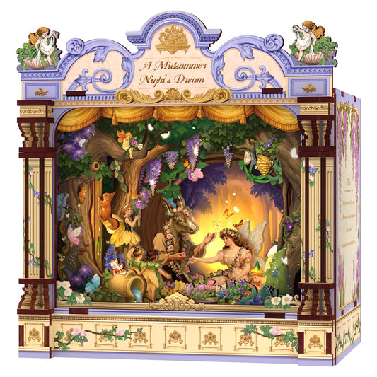 CUTEBEE DIY Miniature House Kit, 3D Wooden Puzzle for Adults, Book Nook Shelf Insert, Shakespeare Literary Gift, Enchanted Forest Miniature Theater Desktop Decor (A Midsummer Night's Dream)