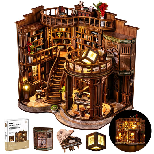 SUNNINO Book Nook Kits for Adults, DIY Miniature Dollhouse Kit 3D Wooden Puzzles for Adults and Beginners with Led Light, Book Nook Bookshelf Decor Craft Gifts for Family Friends (Dreamy Book Hall)