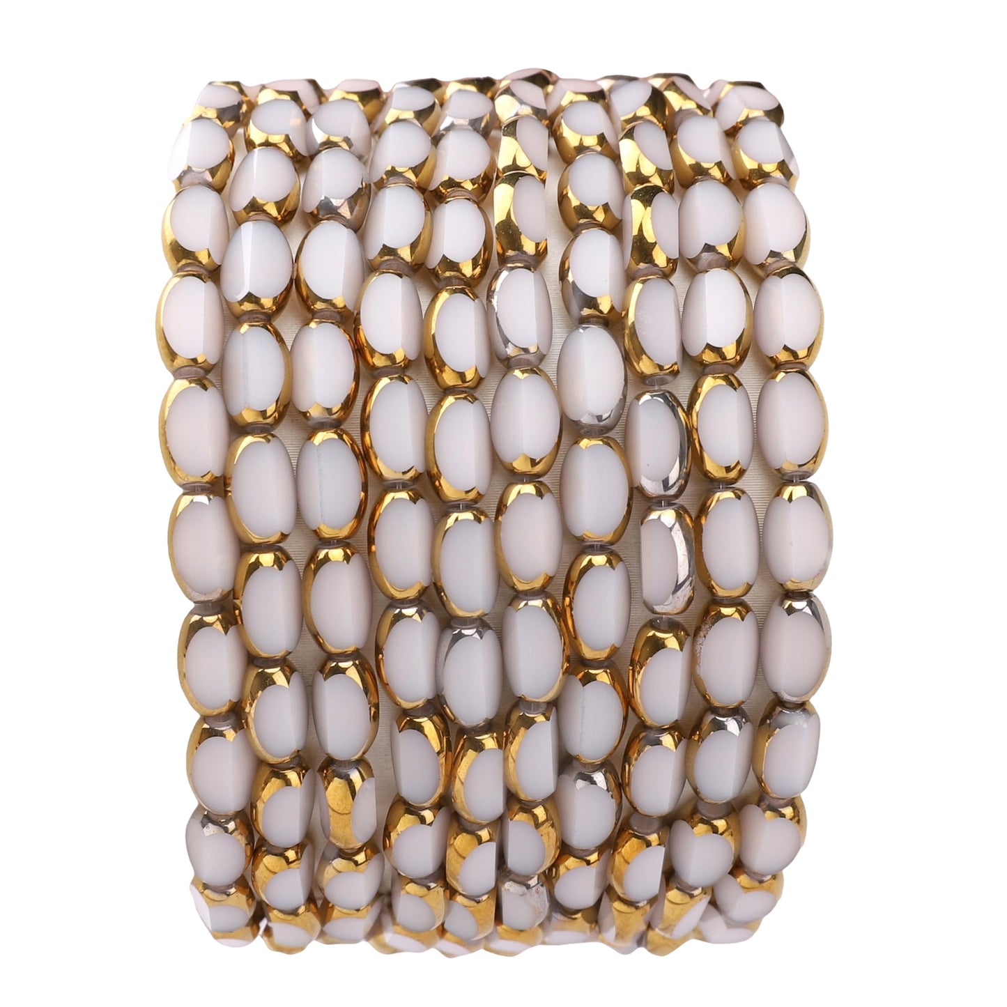 DADIFEN Glass Rice Beads White 4x6mm 50pcs Faceted Oval Golden Edge Crystal Loose Beads for DIY Craft Jewelry Making