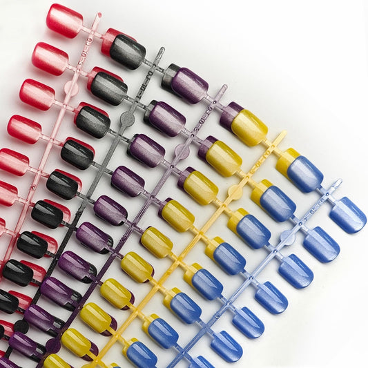 120Pcs Short Press on Nails Set Square Fake Nails Glossy Full Cover False Nail Pure Color Nail Press ons Glitter Stick on Nail for Women Shiny Manicure 5 Colors