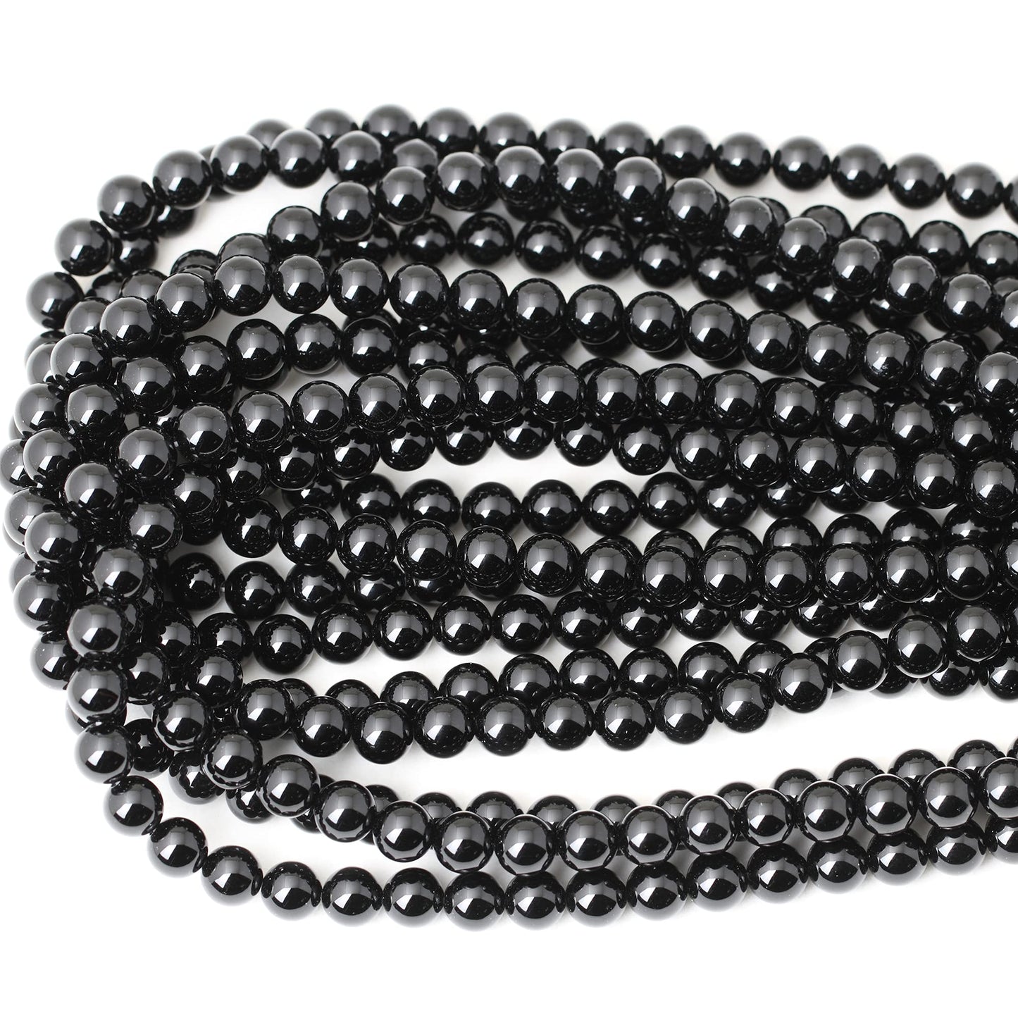 CHEAVIAN 45PCS 8mm Black Smooth Polish Onyx Agate Gemstone Round Loose Beads for Jewelry Making 1 Strand 15"