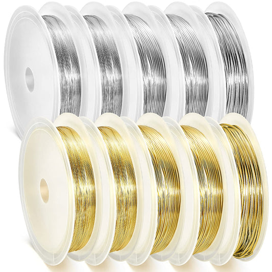 10 Roll 230ft Jewelry Wire for Making 18, 20, 22, 24, 26 Gauge Craft Beading Wire Jewelry Making Supplies Bendable Copper, 5 Size(Gold and Silver)
