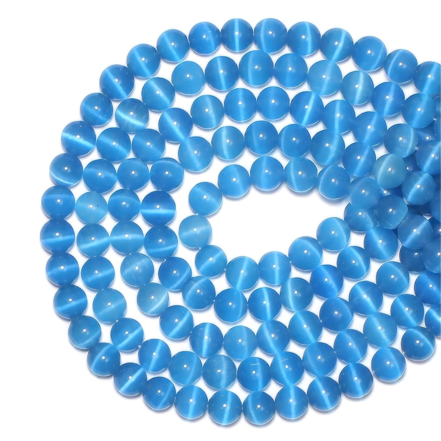 MJDCB 35pcs Sky Blue Cat Eye Stone Beads 10mm Round Crystal Loose Bead for Jewelry Making DIY Bracelets Necklace Accessories