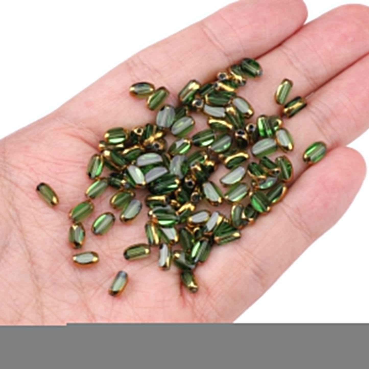 DADIFEN Glass Rice Beads Clear Green 4x6mm 50pcs Faceted Oval Golden Edge Crystal Loose Beads for DIY Craft Jewelry Making