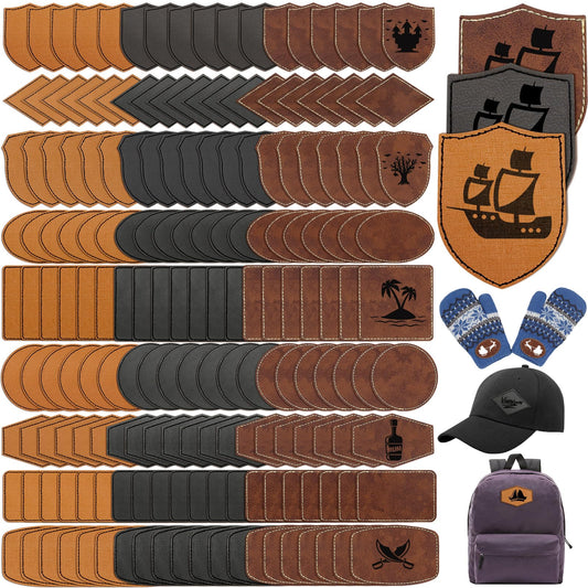 Yunlly 180 Pcs Rustic Leather Patches for Hats with Adhesive Heat Laser Engraving Blanks Patch Faux Leatherette Blank Patches for Embroidery Sew Clothing Jackets (Dark Gray, Yellow, Retro Color)
