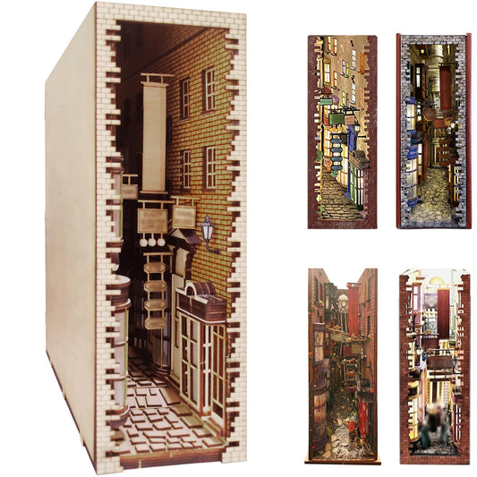 LED Book Nook Kit for Adults - Decorative Bookend Stand-3D Wooden Puzzle for Adults, Booknook Bookshelf Insert Room Decor Gift Craft for Teen Girls Boys Women Men(Standard Edition)