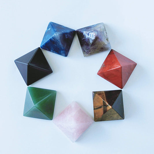 Set of 7 Crystal Pyramids of Natural Chakra Healing Stones, 1.5 inch