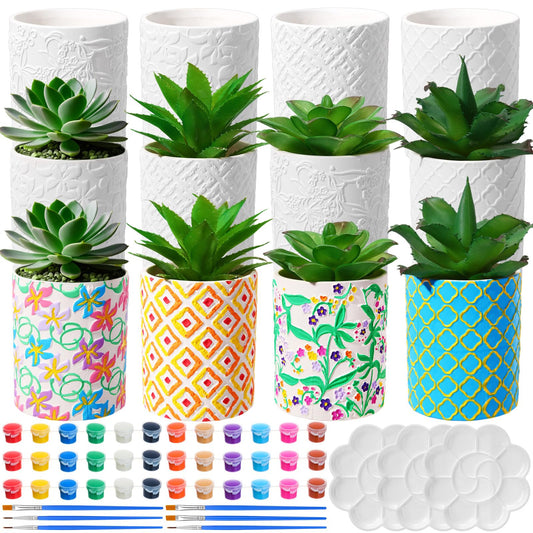 Zubebe 12 Pcs Paint Your Own Ceramic Pots Bulk Unfinished Succulent Pots Craft Kit with Drainage Hole Mini Paintable Plant Vase Ready to Paint Planter for Cactus DIY Craft (Classic)