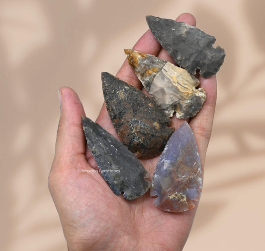 Amazing Gemstone 5 Pieces Fancy Jasper Arrowhead Bulk, Crystal and Healing Stone Flint Rock Arrow Head - 2 to 3 Arrowheads for DIY Project Craft Point Jewelry Making