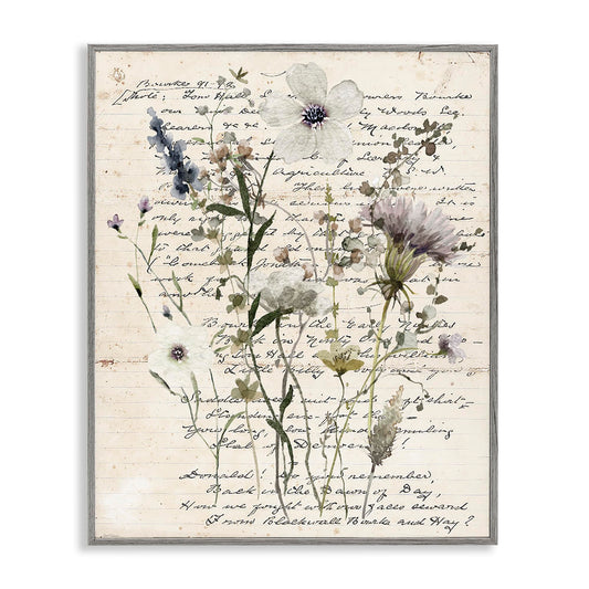 Stupell Industries Pressed Flowers on Page Gray Framed Giclee Wall Art Design by Carol Robinson, 11 x 14