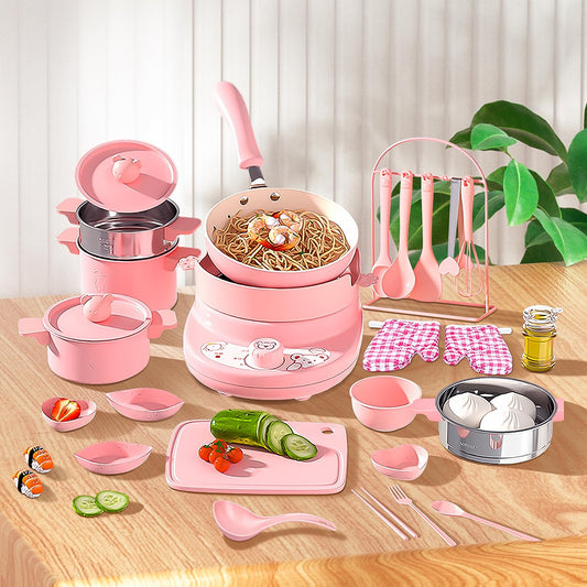Cicicooie Mini Cooking Sets Real Easy Montessori Kitchen Safe Tools Making for Beginner Cooking Educational（Pink）