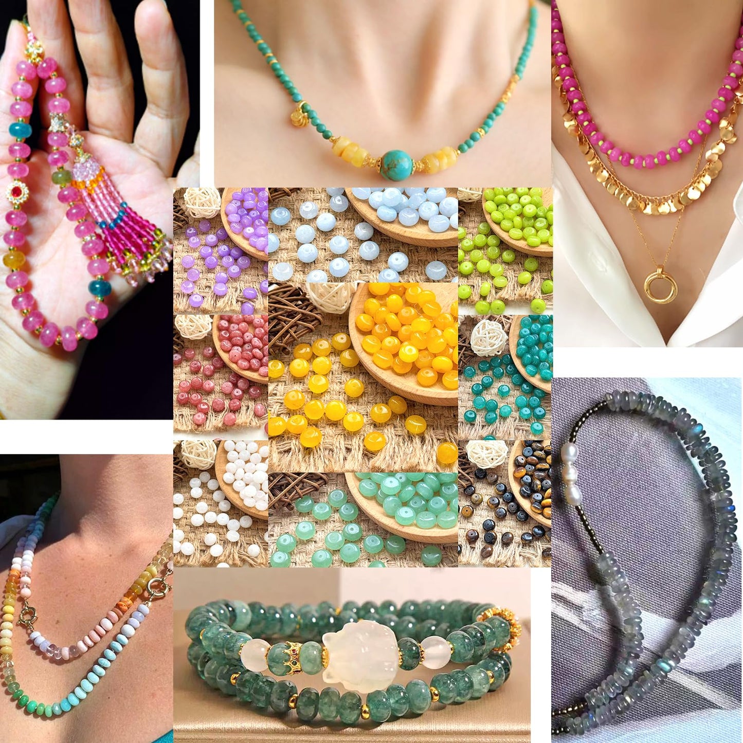 76pcs 5x8mm Natural Stone Purple Red Jade Rondelle Spacer Loose Beads Abacus Disk Stone Round Loose Gemstone Beads for Jewelry Making DIY Bracelet Necklace