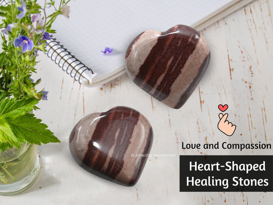 Amazing Gemstone Shiva Lingam Narmada Crystal Heart Palm Stone - Pocket Massage Worry Stone for Natural Body Chakra Balancing, Reiki Healing and Crystal Grid