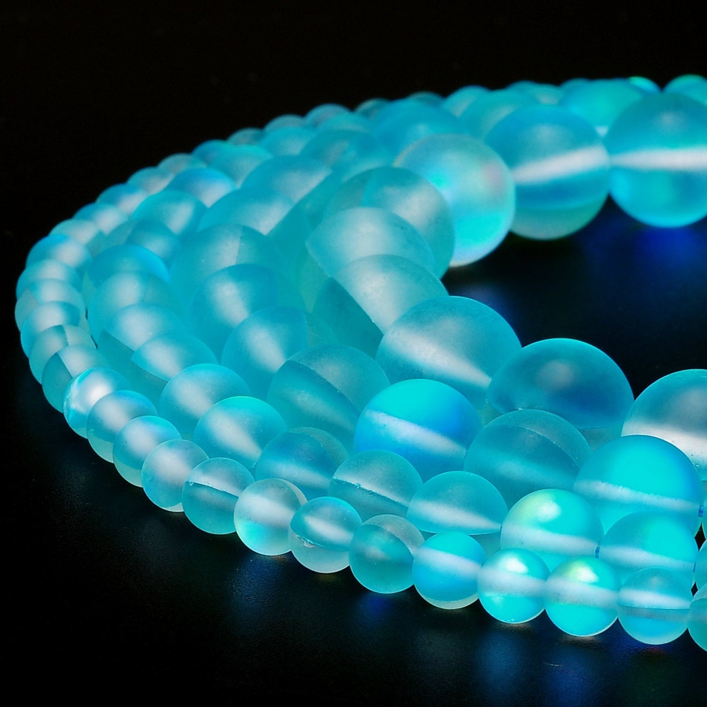 RUBYCA 10mm Round Moonstone Matte Crystal Glass Beads Aura for Jewelry Making Blue, 1 Strand