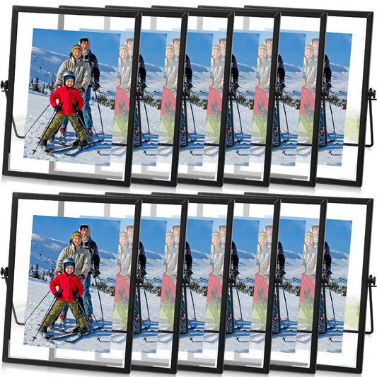 Hoteam 12 Pack 6 x 8 Inch Black Floating Frame for Photo 4 x 6 Inch, Glass Floating Picture Frame Collection Vintage Metal Minimal Ornate Easel for Wedding Gift Pictures Photos Desk Tabletop Display