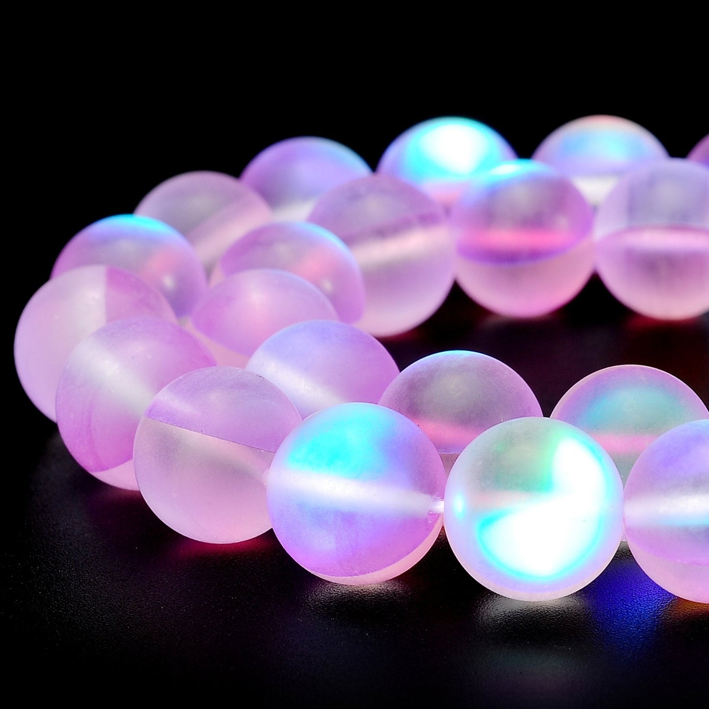 RUBYCA 10mm Round Moonstone Matte Crystal Glass Beads Aura for Jewelry Making Purple, 1 Strand