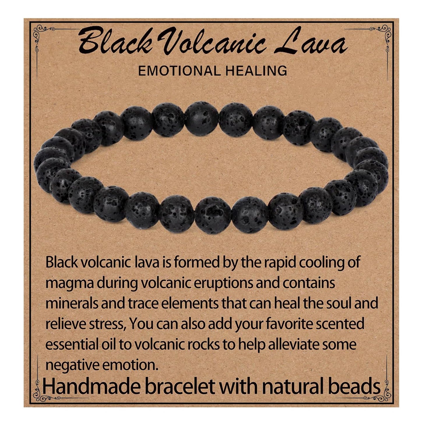 LPBeads Handmade Natural Gemstone Stretch Elastic 6mm Black Lava Bracelet Healing Crystal Round Stone Beads Jewelry Gifts for Women Men