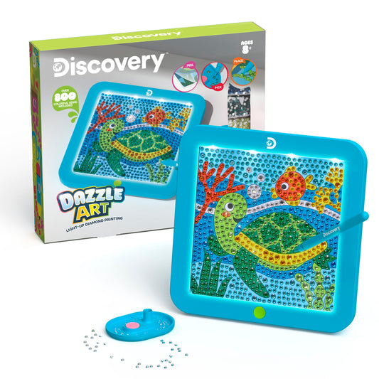 Discovery™ Dazzle Art Light-Up Diamond Painting Kit – DIY Sea Turtle Craft Set| 800+ Gems & LED Display Frame|Craft Supplies Accessories|Girls Boys Arts & Crafts Gift| Diamond Art Kit for Kids Ages 8+
