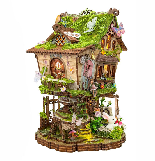 RHZN Book Nook Kit, Miniature House Kit, 3D Wooden Puzzles for Adults, Tree House