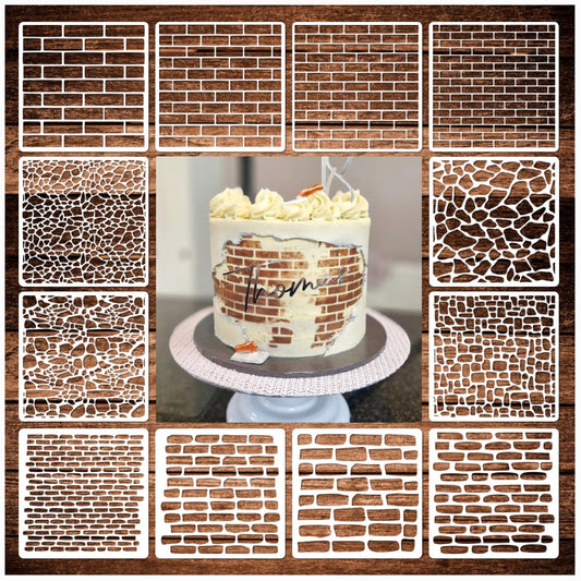 12 Pieces Brick Stencil Template, 6" x 6" Brick Wall Stencil Reusable Crafts Stencils for DIY Crafts Cookie Cake Journaling Scrapbooking Card Making Airbrushing Painting or Mixed Media (12-Brick)