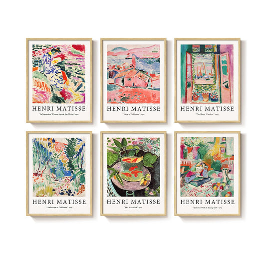 Framed Matisse Wall Art for Living Room, 6 Pieces Abstract Colorful Canvas Artwork for Walls, Henri Matisse Vintage Boho Landscape Pictures for Bedroom, Dining Room, Hallway, Home Office Decor 11x14