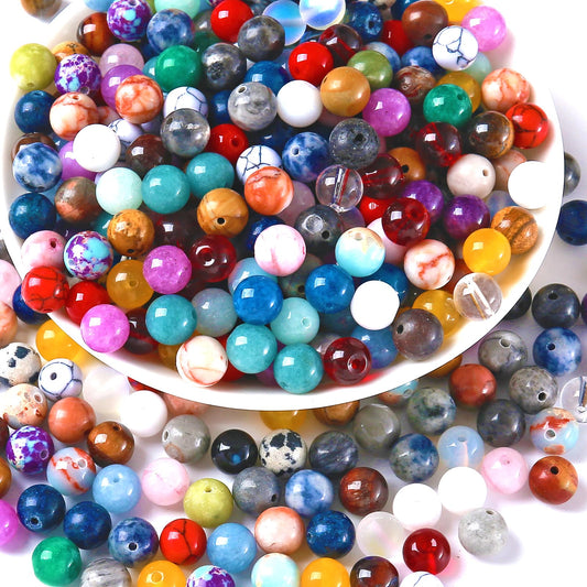 100PCS 10mm Natural Multicolor Stone Beads Round Loose Spacers Beads for DIY Bracelet Necklace Earrings Jewelry Making