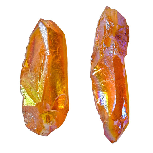 Amazing Gemstone 2 Pieces Tangerine Aura Quartz Raw Pencil Points Crystals and Healing Stones, Natural Rocks for Meditation and DIY Raw Point Stones and Crystals