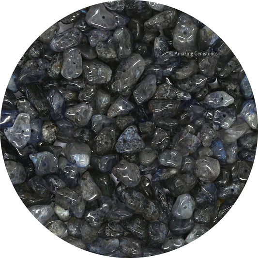Iolite Pre Drilled Natural Crystals Crushed Chips Beads for Jewelry Making, DIY Handmade Healing Crystals (25 Inch Strand)