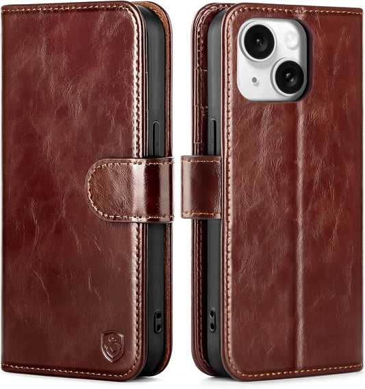 BoxCastle 13 13 6.1,Brown Compatible with iPhone Genuine Leather Case Wallet with Card Holder,Women Men Real Leather