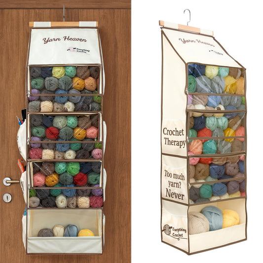 Everything Crochet Yarn Heaven Storage Organizer – Over The Door & Closet Hanging Yarn Bag for Crochet & Knitting, Skein Holder Holds 200+ Skeins with Clear Pockets for Yarn Stash, Hooks & Needles