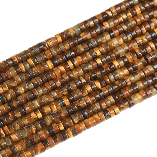 150pcs 2x4mm Natural Yellow Tiger Eye Stone Tube Shape Beads Loose Flat Round Cylinder Flat Spacer Stone Beads for Bracelet Earrings Jewelry Making