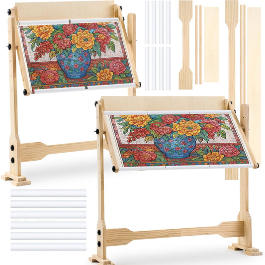 Colingmill Needlework Table and Adjustable Embroidery Stand, Cross Stitch Hoop Stand, Beech Wood Tapestry Cross Stitch Embroidery Frame Holder 21.5 x 16.3 and 44.3 x 16.3