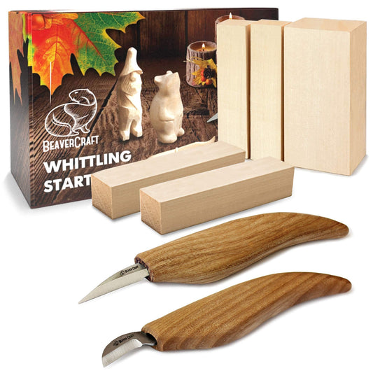 BeaverCraft Wood Carving Kit for Beginners S16 – Whittling Knives Sloyd, Chip Wood Carving Knife, Basswood Blocks for Carvers - Whittling Tools Set