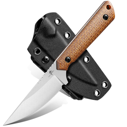 Purple Dragon Fixed Blade Knife with Sheath - D2 Steel Survival Knives with G10 Handle - Full Tang EDC Knife for Outdoor Bushcraft, Hiking - Fathers' Day Gift Idea - Brown