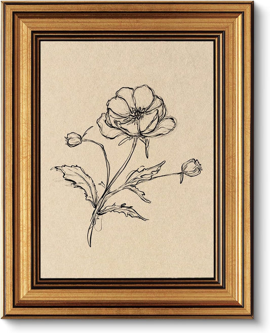 VIYYIEA Vintage Gold Framed Poppy Canvas Wall Art - Elegant Home Decor for Living Room & Bedroom (10L x 8W)