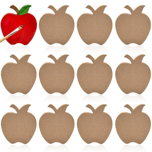 12 Pcs Apples Shaped Wooden Cutouts Unfinished Apple Shaped Table Signs Back to School Table Decor for First Day of School Classroom Office Party Decor DIY Art Craft, 4 Inches