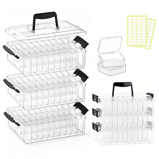 VANSUNS 3-Tier Large Capacity Stackable Bead Organizer Box 90 Pcs, Portable Plastic Craft Storage Containers for Jewelry Making, Bracelets, DIY, Nail Art Charms