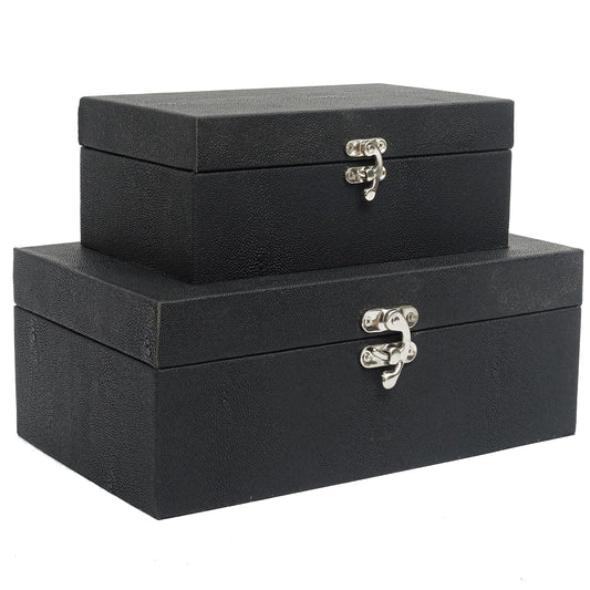 DECOR4SEASON Faux Shagreen Leather Decorative Storage Boxes Set of 2, Black