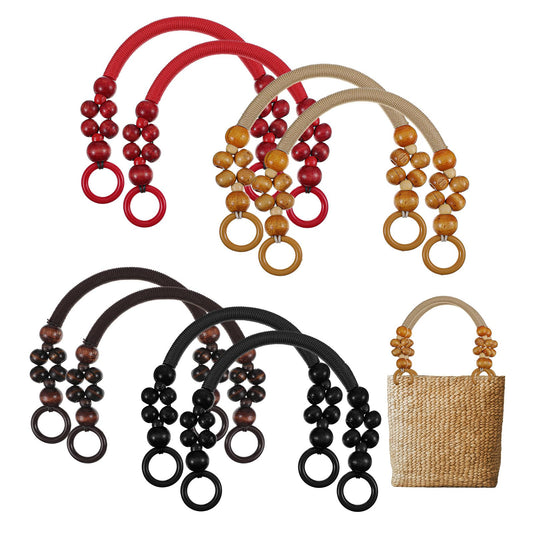 10 PCS Wooden Beaded Purse Handles, 5 Colors Rustic Bead Purse Strap Handles Replacement, Nylon Bag with Beads and Rope for Summer Beach Macrame Crochet Bag DIY Supplies (18.5 in)