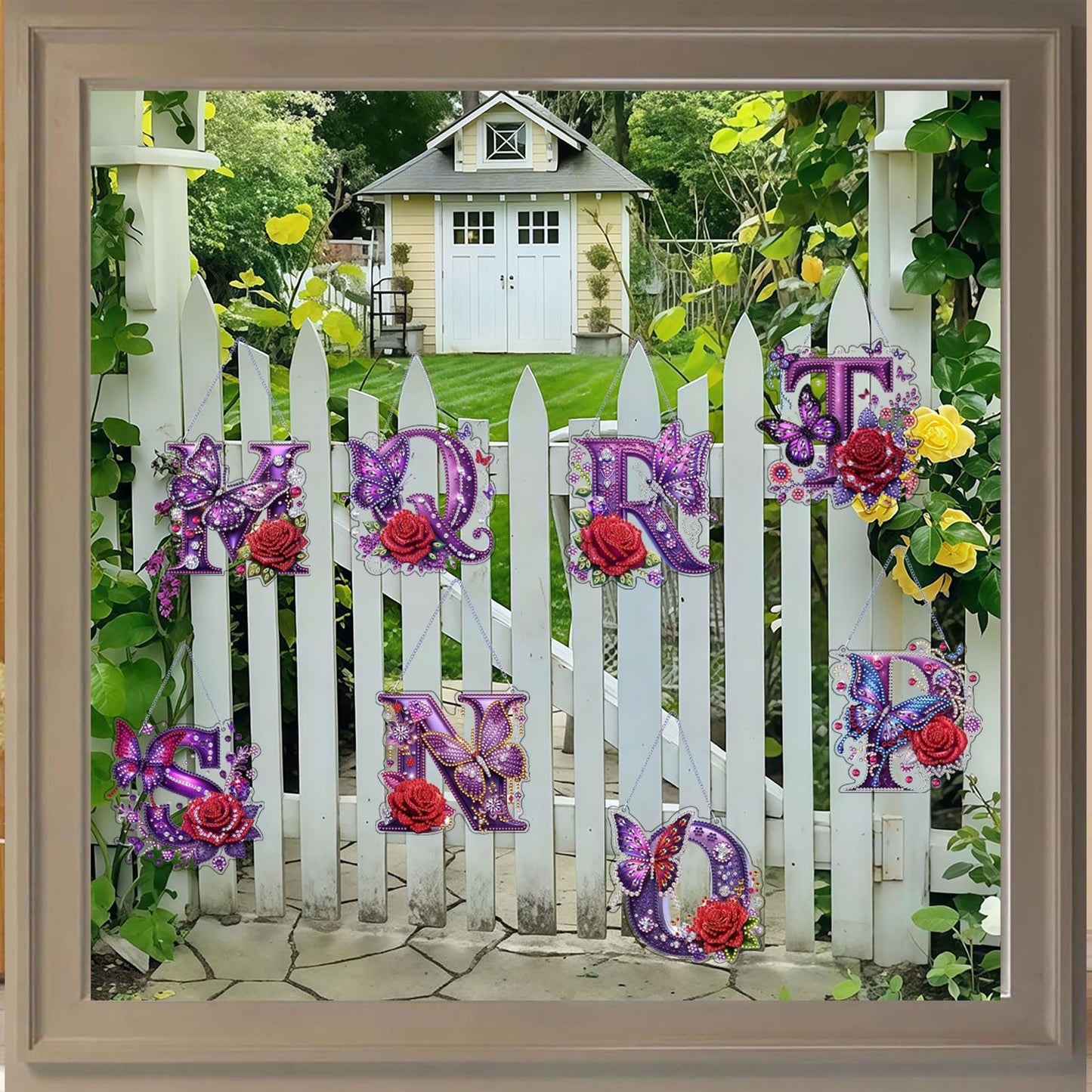 DIY Hanging Diamond Art Kit for Adult – Gem Art Window & Wall Pendant, Acrylic Letter Diamond Painting Ornament for Home & Garden Decoration (R)