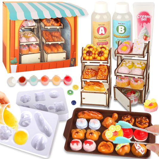 Mini Bakery Taba Squishy Craft Kits, DIY Squishy Making Kit with 12 Molds, Make Your Own Mini Food Squishies Fun Craft for Adult