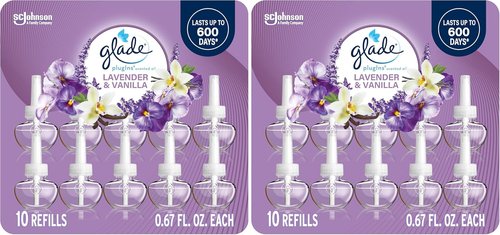 Glade PlugIns Refills Air Freshener - Lavender & Vanilla Scented Essential Oils | 6.7 Fl Oz, 10 Count (Pack of 2)