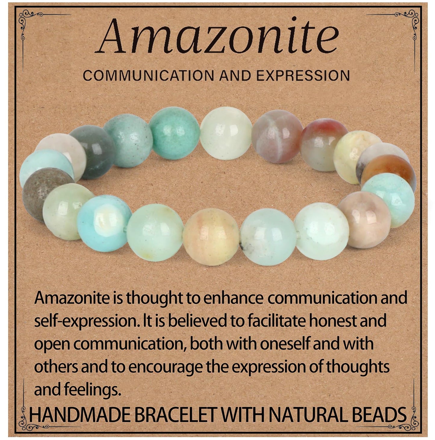 LPBeads Handmade Natural Gemstone Stretch Elastic 10mm Mulitcolor Amazonite Bracelet Healing Crystal Round Stone Beads Jewelry Gifts for Women Men
