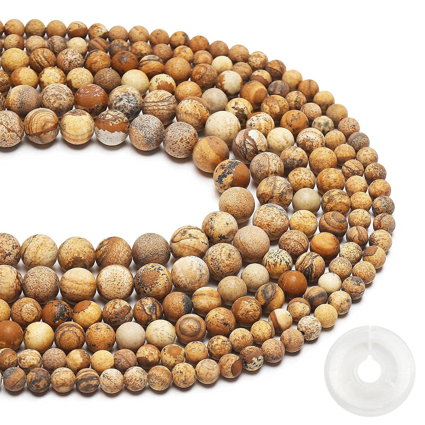 Natural Matte Picture Jasper Beads, 10MM Round Frosted Unpolished Loose Gemstone Beads for Bracelet Necklace Jewelry Making, Energy Stone Healing Power with Stretch Beading Cord