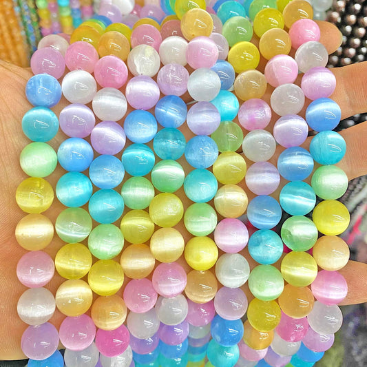 120PCS 6MM Colorful Selenite Gypsum Stone Crystal Beads for Jewelry Making DIY Bracelet 2 Strands