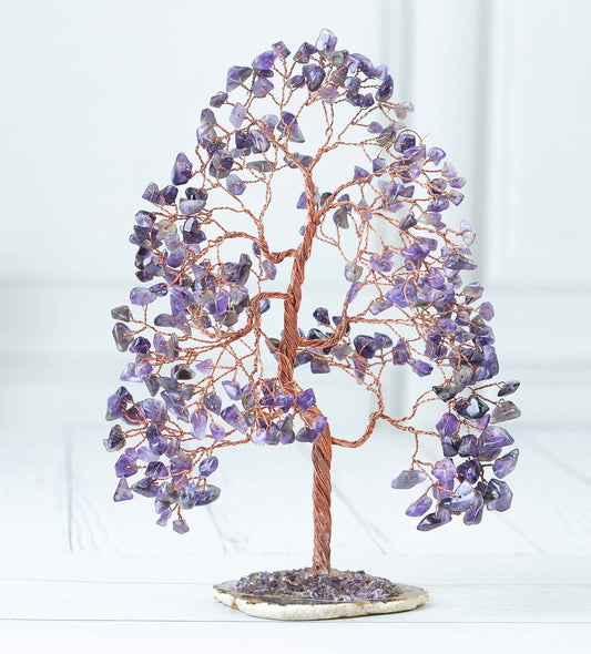 Crocon® Amethyst Crystal Tree of Life Gifts for Women, Men & Family, Gemstone Agate Slice Base Healing Chakra Feng Shui Money Spiritual Gift for mom, Wife, Sister Birthday Present Home & Room Decor