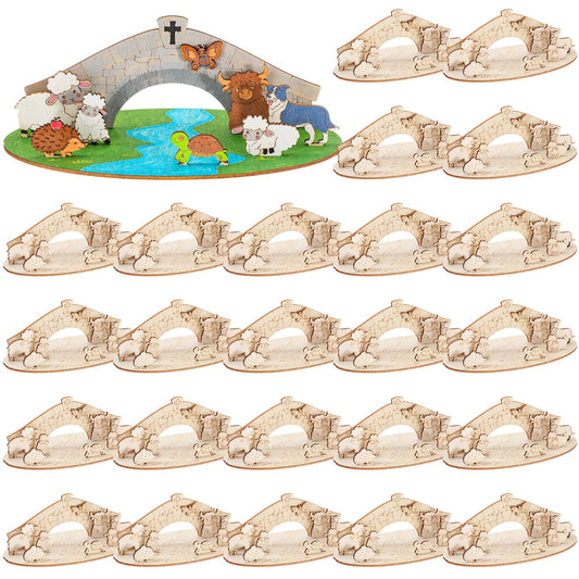 DoubleFill 12 Set 2026 Vbs Crafts for Classroom DIY Emerald Cross Themed Craft Kits Farmhouse Animals Wooden Cutouts Kit Country Animal Multi-Layer Crafts for Sunday School Church Bible Decor